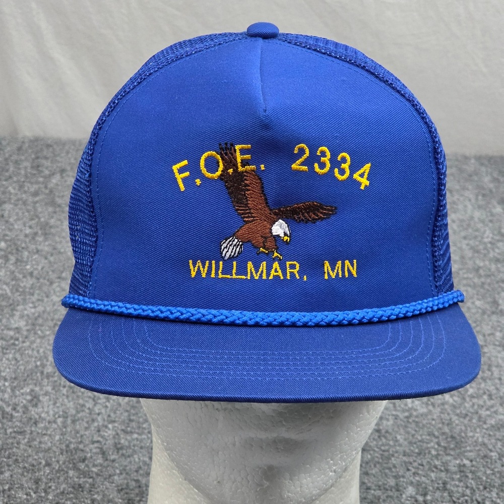 Vintage FOE 2334 Willmar Minnesota Eagle Trucker Hat Trucker Blue Cap Made USA